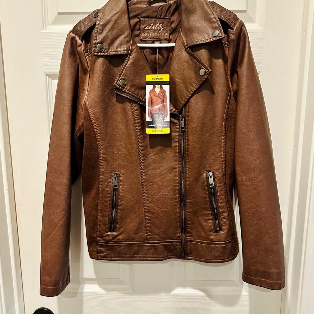 NEW Sebby Collection Brown Faux Leather Jacket Women’s Medium